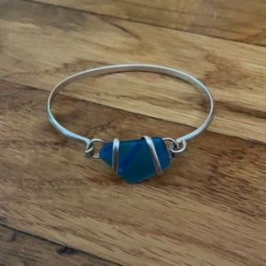 Silver bracelet with Blue Sea Glass
